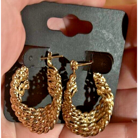 6 Braided Strand Twisted Gold Tone Earrings - Picture 2 of 11